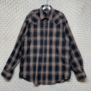 Stetson Shirt Mens XL Black Beige Plaid Pearly Snap Cowboy Western Rodeo Cotton